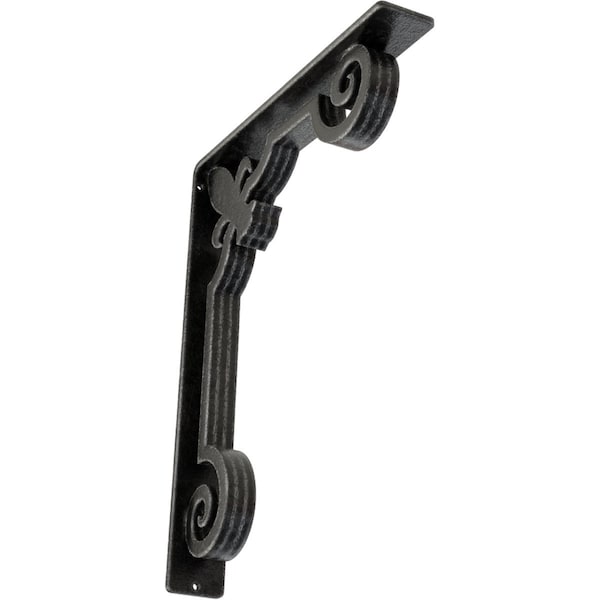 Ekena Millwork Fleur De Lis Wrought Iron Bracket, (Triple center brace), Antiqued Pewter 2"W x 12"D x 15"H BKTM02X12X15TFLAPW - main